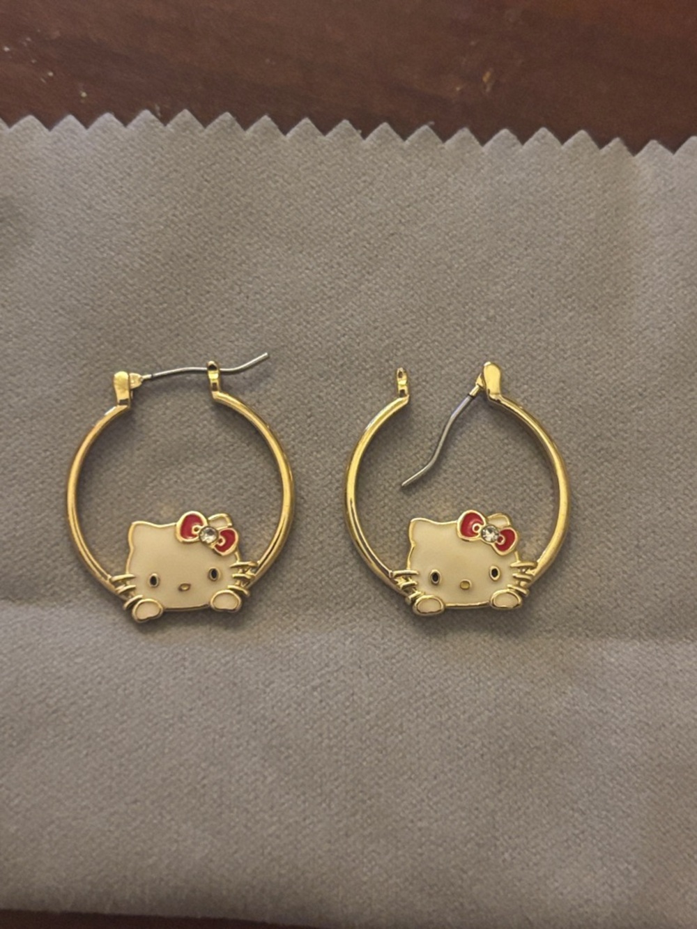 Sanrio Gold Hoop Earrings with White Kitty and Red Bows